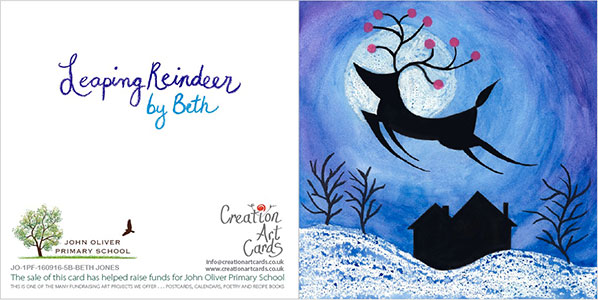 Leaping Reindeer in Moonlight - Art - Christmas Cards - Creation Art Cards 