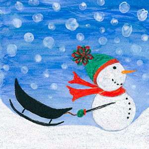 Snowman wearing Scarf & Hat with Sleigh - Art - Christmas Cards - Creation Art Cards