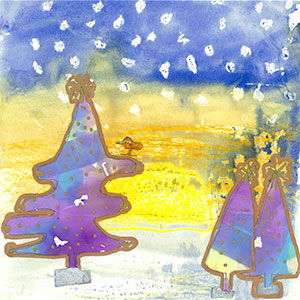 Wax Resist Abstract Christmas Tree - Art - Christmas Cards - Creation Art Cards