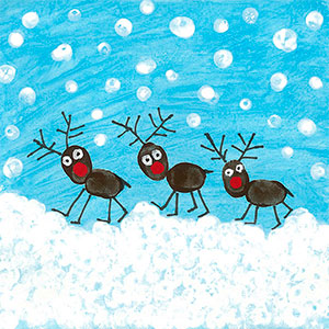 Three Reindeers - Fingerprint Painting - Creation Art Cards