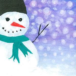 Snowman in Grey Hat & Green Scarf - Creation Art Cards