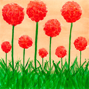 Red Flowers - Finger Painting - Creation Art Cards