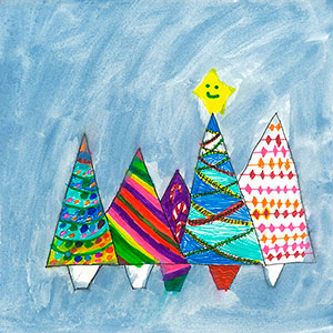 Christmas Trees - Paint & Crayon - School Christmas Card Project - Creation Art Cards
