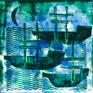 Ships at Night - Hand Made Stamp & Wax Resist - School Christmas Card Project - Creation Art Cards