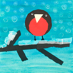 Robin on a Branch - Collage - School Christmas Card Project - Creation Art Cards