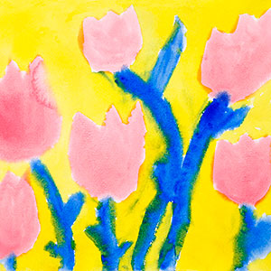 Pink Tulips - Watercolours - School Art Card Project - Creation Art Cards