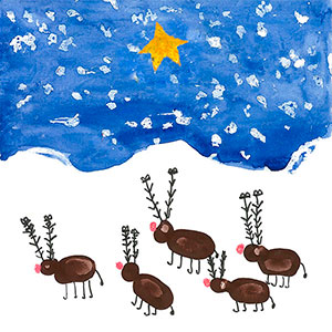 Reindeers - Painted Finger & Thumb Prints - Personalised Christmas Card Home Project