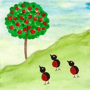 Robins Looking at an Apple Tree - Personalised Christmas Card Home Project