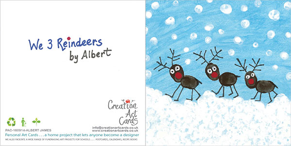 Three Reindeers - Painted Finger & Thumb Prints - Personalised Christmas Card Home Project