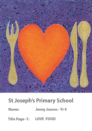 School Fundraising Recipe Book Art - Heart Plate - Knife Fork & Spoon